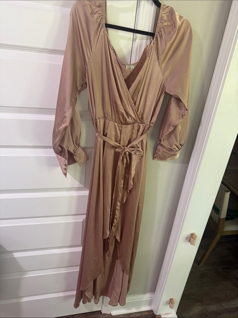 Baltic Born Satin Wrap High-Low Dress in Dusty Rose